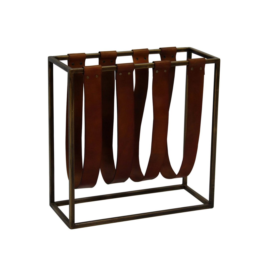 Magazine Rack, Leather/ Metal Peninsula