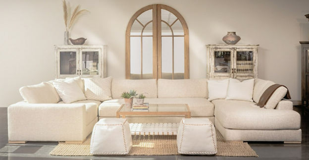 Neutral living room with beige sectional sofa